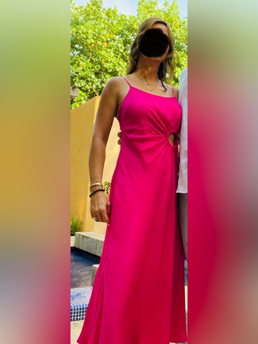 FARM Rio Hot Pink One-Shoulder Maxi with Side Tie Cutout